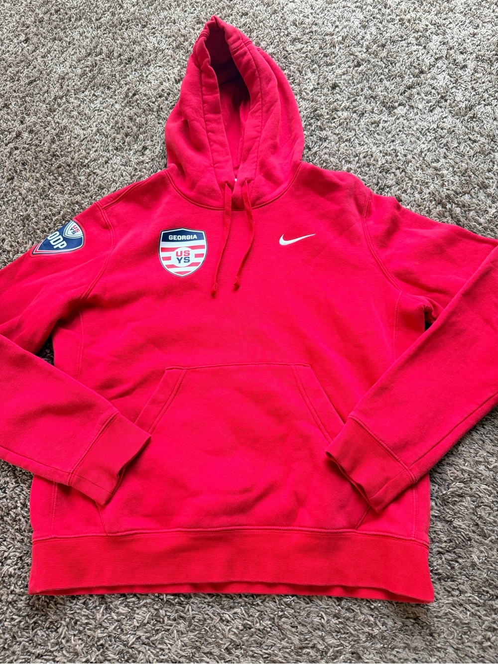 Nike Men’s Bright Red Hooded Sweatshirt with US Soccer Patch